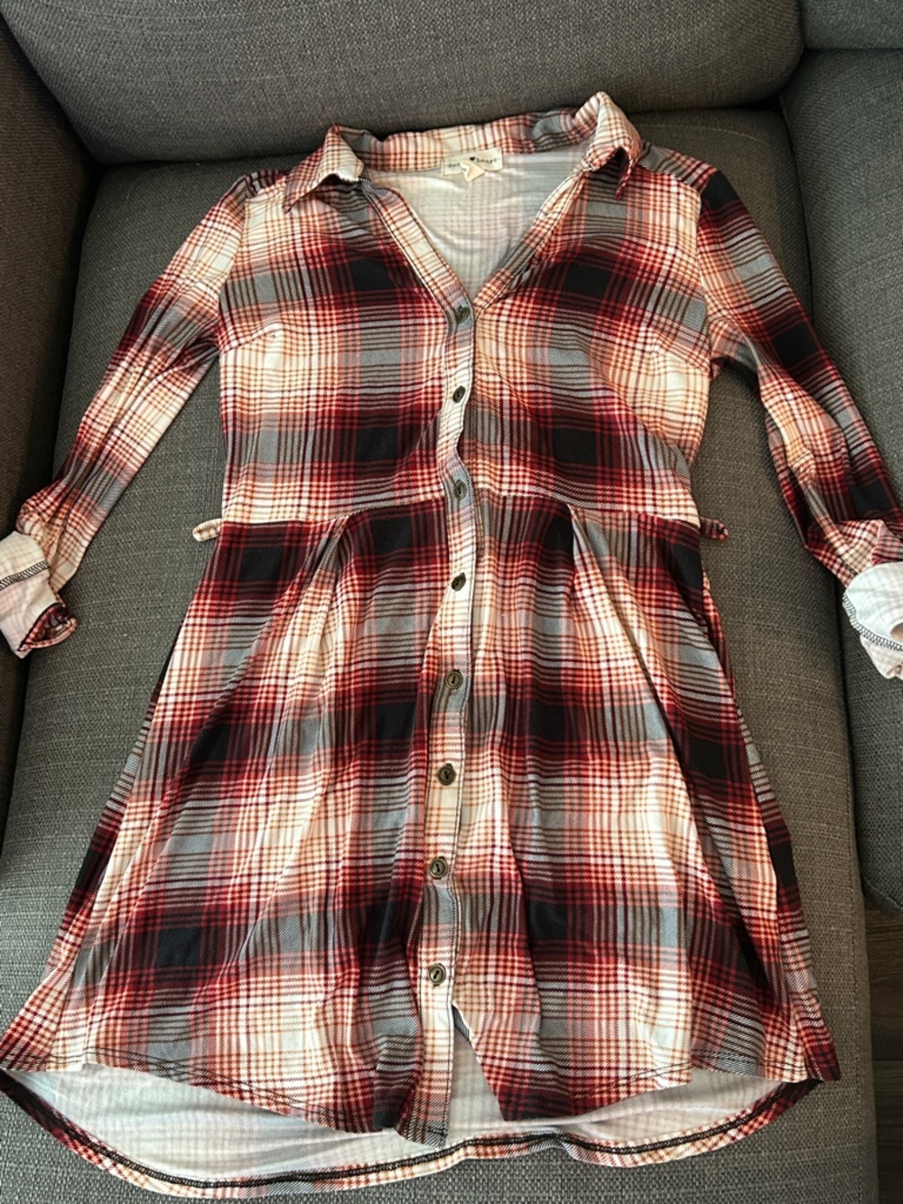 Derek Heart Orange and Cream Plaid Shirt Dress